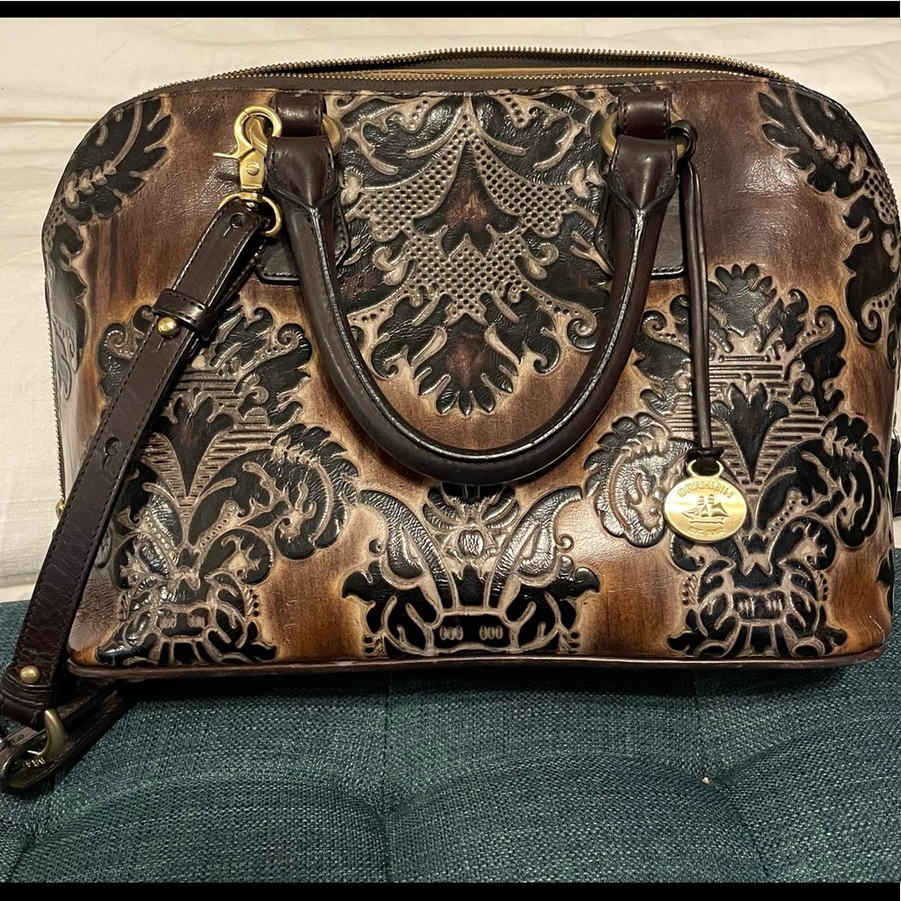 ✨RARE Brahmin Vivian- Espresso Fresco handbag black & brown embossed leather✨ - Picture 1 of 13